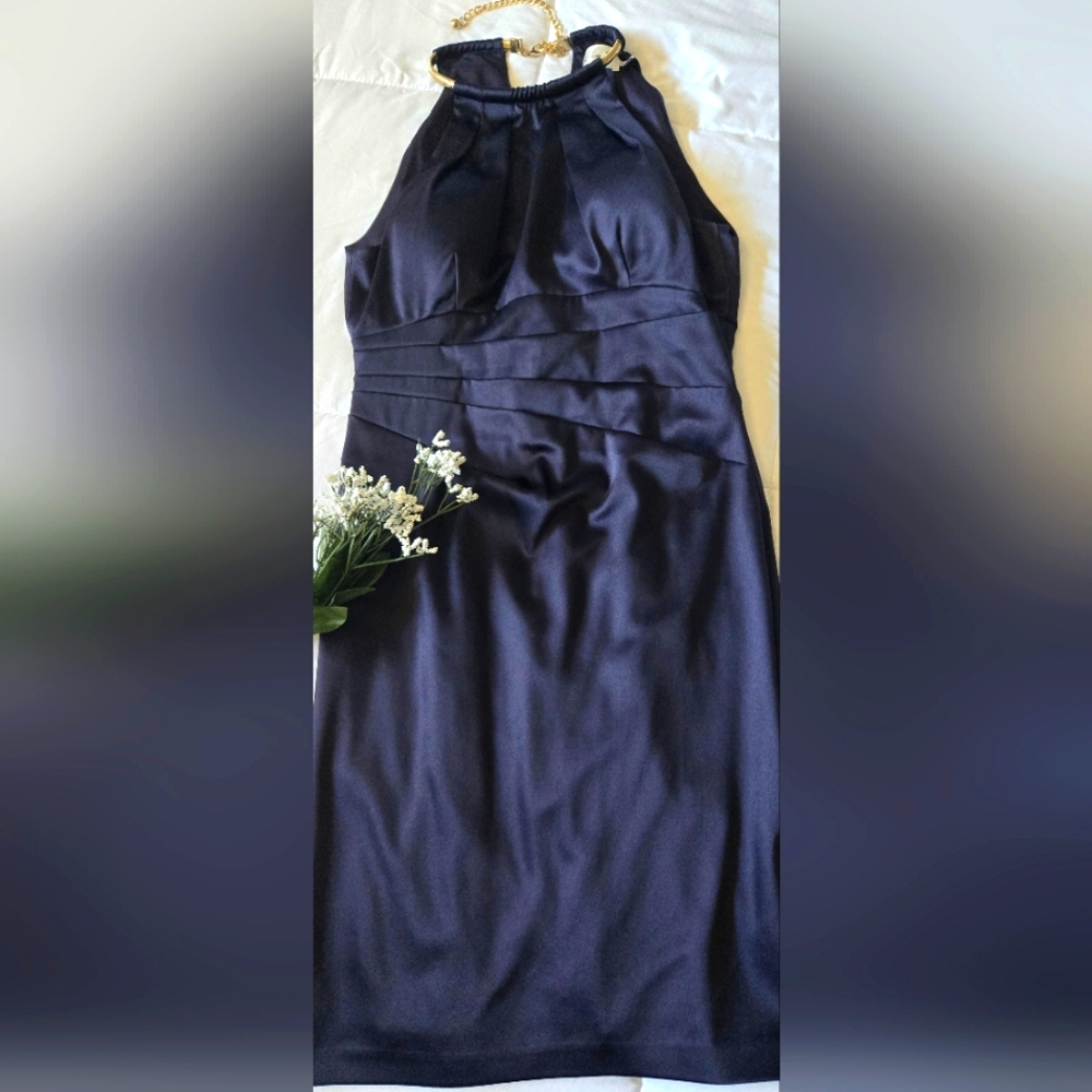 Blue Sleeveless Pleated Sheath Dress Size 8